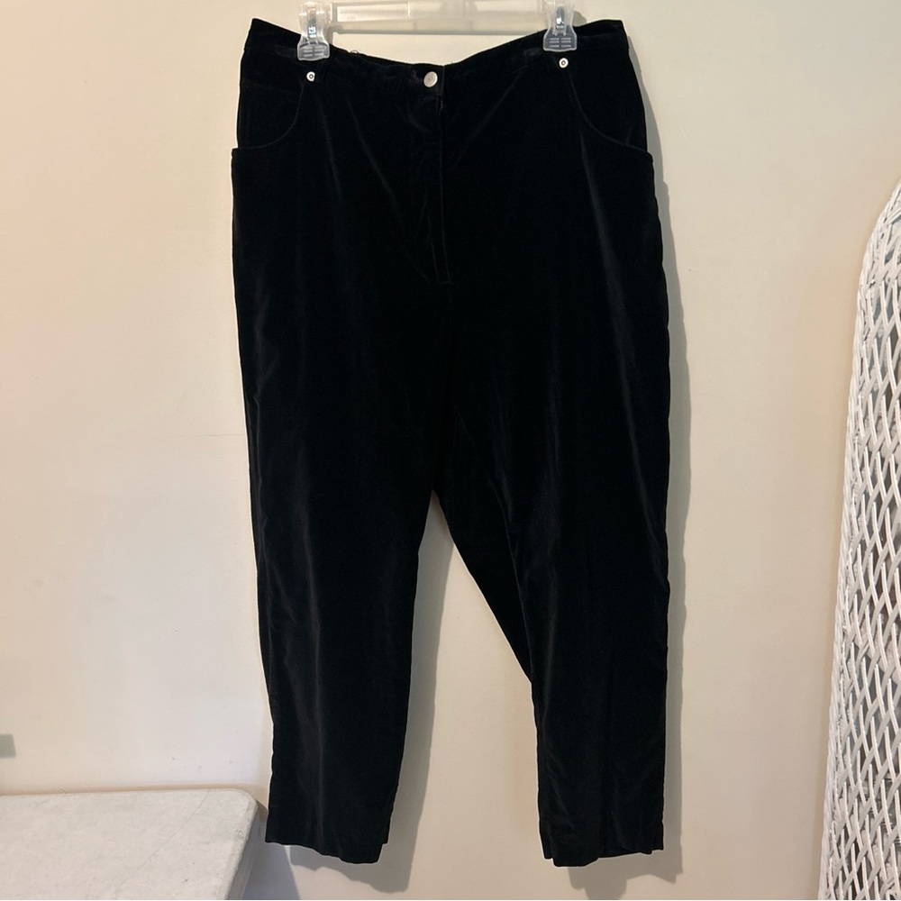Susan Bristol Velveteen Pants Women’s 18W Black Front Zip Straight Elastic Back